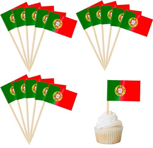 100 Stück Portugal Cocktail Stick Flaggen,Zahnstocher Flaggen,deko kuchen flagge für Obst Picker Papier Kuchen Topper Sticks,Klein Mini Zahnstocher für Europäische Meisterschaft,Olympische