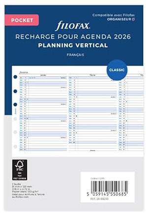 Filofax Pocket Jahresplaner vertikal französisch 2026