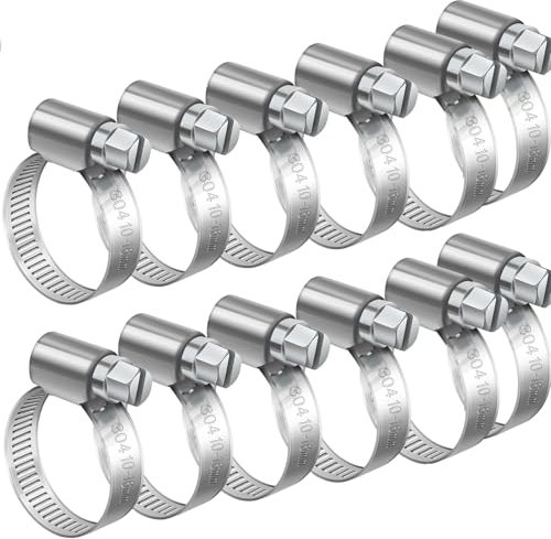 Clips de Manguera de Acero Inoxidable,12 Pcs 10-16mm Abrazaderas de Manguera Ajustables Abrazadera de Clips de Tracción para Fijacción Mangueras Tubería Agua Tubería lavadora Conexiones