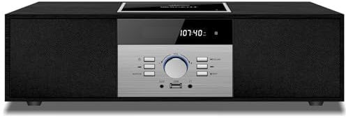 WISCENT Vintage Bluetooth Micro HiFi Systems - Impianto stereo per casa, lettore CD, con streaming audio Bluetooth, radio FM, porta USB, Aux-in