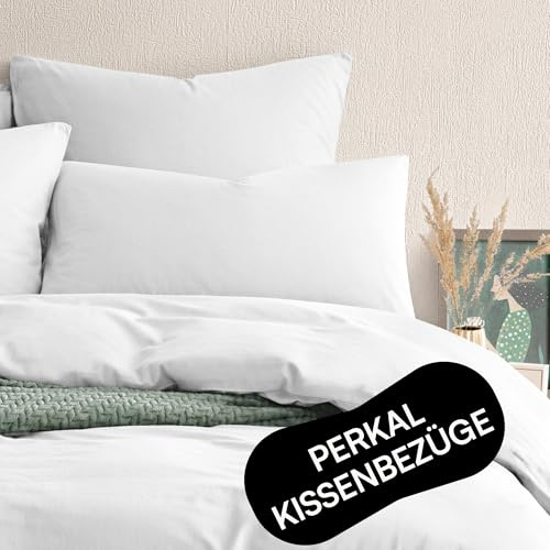 Seralino Bio Perkal Kissenbezug 80x80 cm Weiß (2er Set) |100% Bio Perkal Baumwolle (weich angeraut)| atmungsaktiv |80x80 Kissenhülle mit Reißverschluss|Kissenbezüge 80x80 Stonewashed|Oeko-Tex