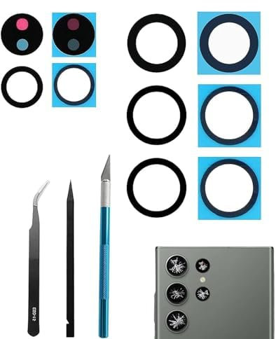 5 Pz/Set S23 Ultra Posteriore Fotocamera Posteriore Vetro Lente di Ricambio per Samsung Galaxy S23 Ultra 2023 Sostituzione Vetro Fotocamera con Kit di Riparazione, Anti-Lens Scratch