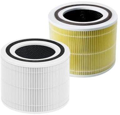LeadCon 2 Pack 300s Filter Compatible with LEVOIT Core 300 and Core 300S VortexAir Air Purifier, Core 300-RF, 3-in-1 H13 True HEPA, Activated Carbon Filtration System White and Yellow