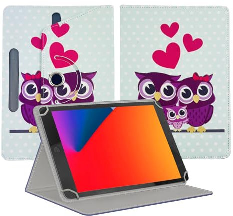EKAM Universal Stand Folio Case Cover for All 8 Tablets (Fire HD 8, Lenovo Tab M8 8 inch, iPad Mini 5/4/3/2/1,iPad mini 6), PU Leather case Fit for all 8inch tablets (Family Owl)