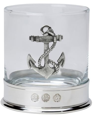 Nauticalia Pewter-Mounted Whisky Tumbler with Fouled Anchor Badge