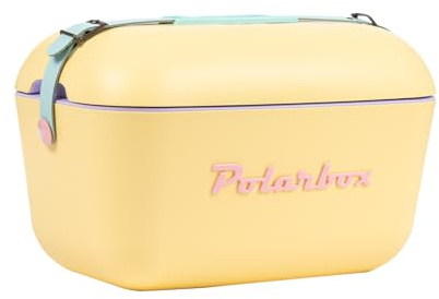 Polarbox Retro Beach Cooler Vintage Picnic Lunch Box Bag Portable Cooler Travel Camping Hiking 90s Style Ice Chest Medium Lightweight for Cans Beers & Seltzer Drinks 12L (Yellow)