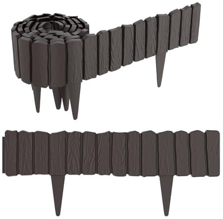 Aufun 2,3m Holzoptik Beeteinfassung zuschneidbar Beetumrandung Rasenkante Palisadenzaun Holzzaun klein Beetbegrenzung Palisaden Deko Gartenpalisade Beetzaun (Braun)