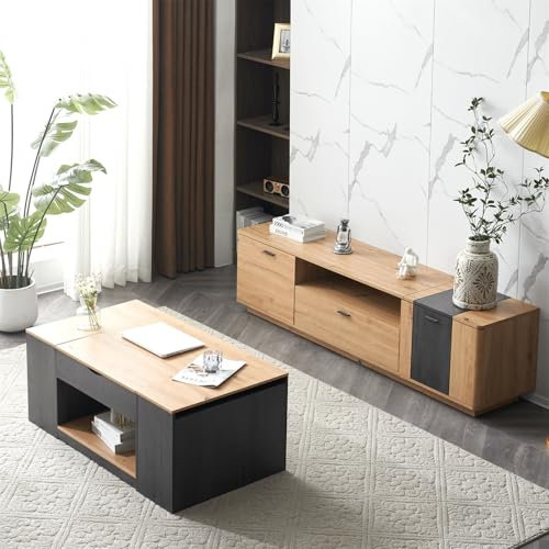 Mesa De Centro Moderna. Mesa Auxiliar con Tapa De Veta De Madera Y Almacenamiento Oculto, Mesa De Sofá con Diseño Elevable Adecuado para Sala De Estar Y Hogar 109,5 X 59,7 X 43 Cm