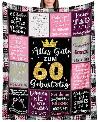 Baogaier Kuscheldecke 60 Geburtstagsgeschenk für Frauen, Geburtstag Deko Rosa Flanell Decke, Personalisierte Inspirierende Geburtstag Geschenke für Frau Freundin Schwester Kollegin und Mama,150x130cm