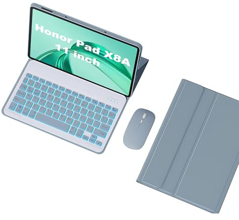 Keyboard Case for Honor Pad X8A 11 Inch 2024, Detachable Backlit Wireless Keyboard with Protective Cover, Tablet Mouse,Blue