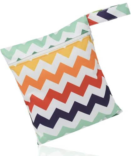 Lotsdonxia Portable Waterproof Wet Bag Reusable Zippered Lightweight Durable On-The-Go Storage Pouch for Nappies Wet Clothes Swimwear Travel (Wave Pattern)