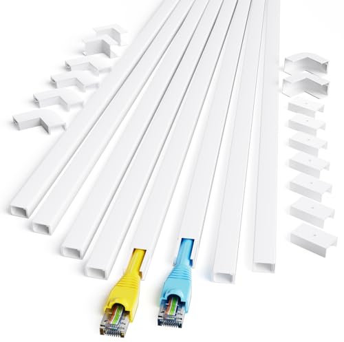 8M Electrical Cable Trunking, Cable Concealer on Wall for one Cord, Paintable PVC Cable Cover, White Trunking for Cables to Hide a Single Power Cord in Home or Office - 8X L 1M, W1.5cm, H1cm