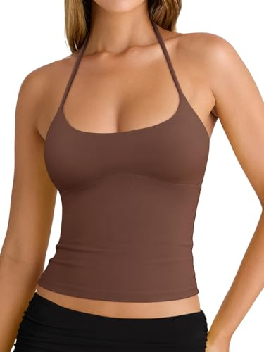 REORIA Women's Sexy Halter Backless Double Lined Tank Top Y2k Trendy Camisole Crop Tops