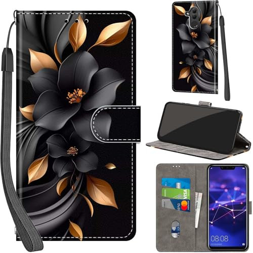 Cover per Huawei Mate 20 lite Case PU Pelle Custodia [Kickstand] [Chiusura magnetica] [Slot per Schede], Portafoglio Flip Custodia per Huawei Mate 20 lite,Fiori