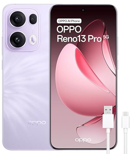 Oppo Reno13 Pro 5G Smartphone sbloccato IA, 12 GB di RAM + 512 GB, display AMOLED 6,83 a 120 Hz, fotocamera 50 MP, teleobiettivo 3,5x, batteria 5.800 mAh, ricarica da 80 W, versione spagnola, viola