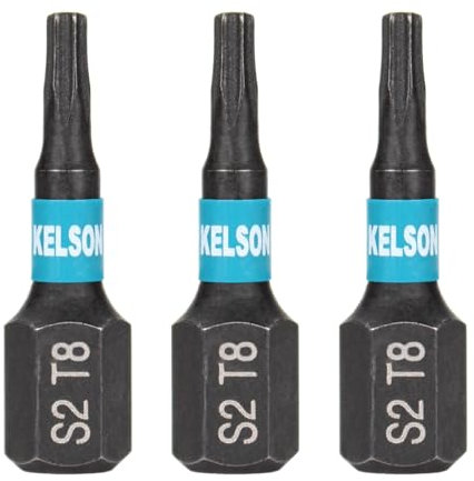 3 x KELSON T8 Torx 25mm #8 Star Drive Impact Rated Screwdriver Bits 1/4 Universal