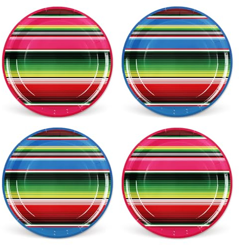 Whaline 40 piatti di carta a righe messicani cinco de mayo, usa e getta, 22,9 cm, per feste, decorazione da tavolo