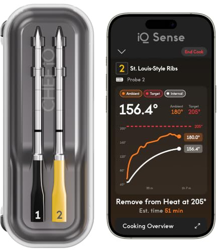 CHEF iQ Sense | Smart Wireless Meat Thermometer | 2 Ultra-Thin Probes | WiFi Unlimited Range | 1000°F Heat Safe | 5 Sensors | BBQ, Grill, Oven, Smoker, Air Fryer | Gen3