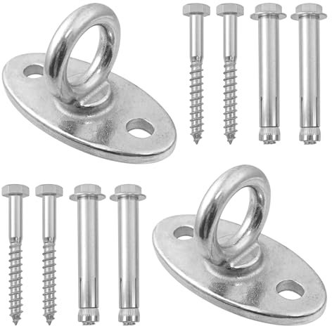Hevysuo 2 Stück M8 Deckenhaken Schwerlast,304 Edelstahl Schwerlasthaken Befestigung Hängesessel Aufhängung Schraube für hängesessel Schaukel Yogatuch Boxsack Deckenhalterung,Silber