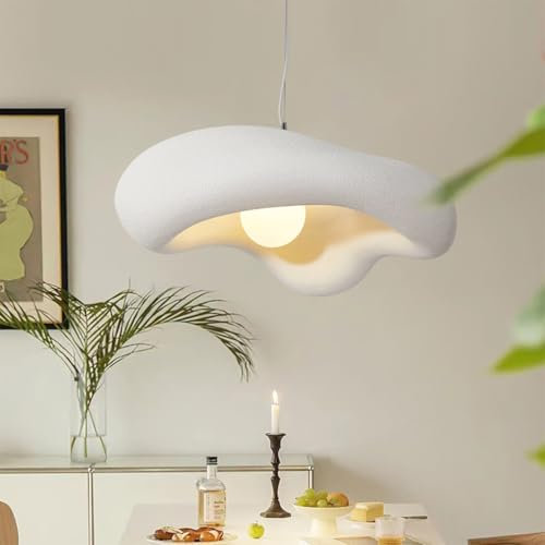 TMKOO Kreative Wabi-sabi Pendelleuchte Unregelmäßige Kreative Pendelleuchte E27 In Wolkenform Weißer Kronleuchter Innenbeleuchtung Verstellbare Heimdekoration Für Esszimmer Küche Inselleuchte(50cm)