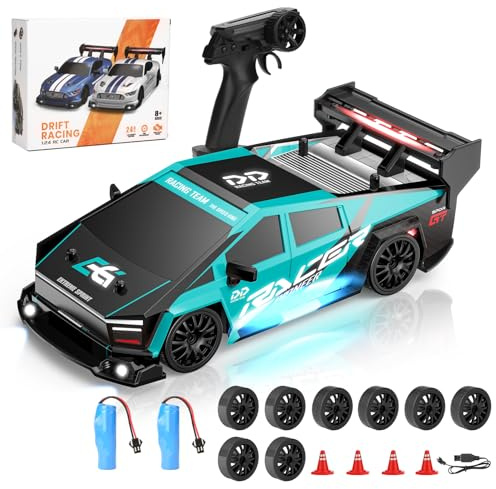 Sentasi RC Drift Car,Ferngesteuertes Auto Drift,1:24 RC Drift-Rennfahrzeug 4WD,High Speed Sportmodell mit LED & Ersatzreifen,30Mins Laufzeit Für für Erwachsene Kinder(Blau)