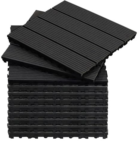 CCLIFE Suelo Terraza Exterior, Baldosas Jardin Exterior, Paneles WPC Exterior, 30x30 cm, Impermeable Antideslizante, Adecuado para Balcones y Jardines,Gris oscuro, CushHom