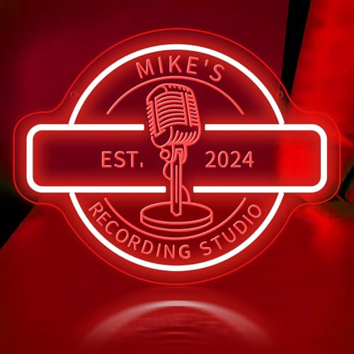 Personalisiertes Aufnahmestudio Neonschild, personalisiertes Live-Musik LED Neonlicht, dimmbares Aufnahmeraum Dekor, Mikrofonschild, Geschenk für Podcast, stilvolles Aufnahmedekor