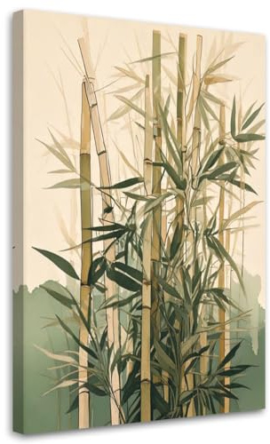 Feeby Leinwand Bilder - Bild Wohnzimmer - Bambus Pflanzen Aquarell Beige Grün - 40x60 1tlg - Deko Schlafzimmer Groß - Dekoration Canvas - Gemälde - Modern Wandbilder - Kunstdruck