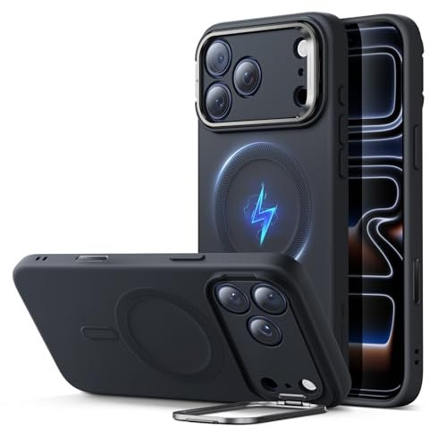 ESR Silicone Case for the iPhone 17 Pro, with Military-Grade Drop Protection, Stash Stand, Camera Control Cover, Compatible with MagSafe Accessories, Cloud Series, Black