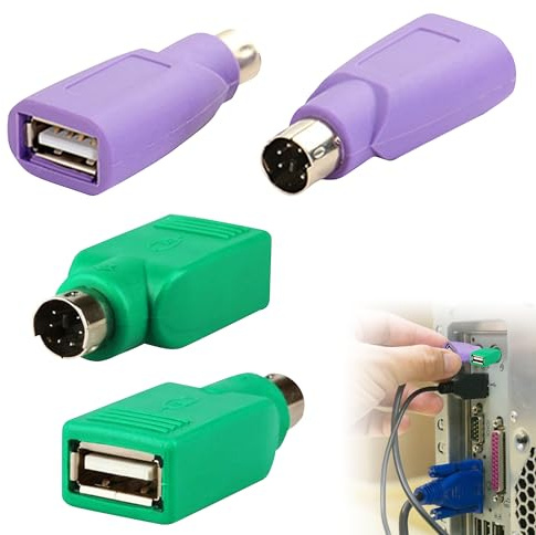 4PCS PS2 to USB Adapters, Keyboard and Mouse Adapter, Purple, Green | Stable Transmission Plug and Play, PS/2 to USB Adapter for Computers and Laptops