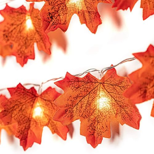 ENLACE Lichterkette Herbst, 1,5M 10 LED Ahornbältter lichterkette Batteriebetrieben, Doppelblatt Herbstblätter Lichterketten für Halloween Deko, Herbstdeko, Weihnachtsdeko