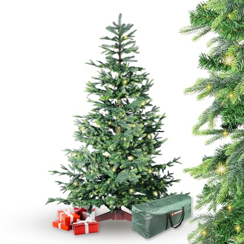 Gartenpirat Künstlicher Weihnachtsbaum BonTree Fichte 210 cm mit Beleuchtung 330 LED warmweiß Komfort-Set Christbaum künstlich mit Holzständer und Aufbewahrungstasche