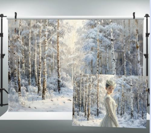 WaW 2.7x1.8m Fotohintergrund Winterschnee Weiße Wald Fotoleinwand Hintergrund Weihnachten für Fotostudios Fotografie Kinder Shooting Winter Wonderland Christmas Backdrop