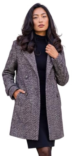Roman Petite Double Breast Funnel Neck Coat for Women UK - Ladies Everyday Autumn Winter Comfy Soft Evening Vacation Work Party Night Out