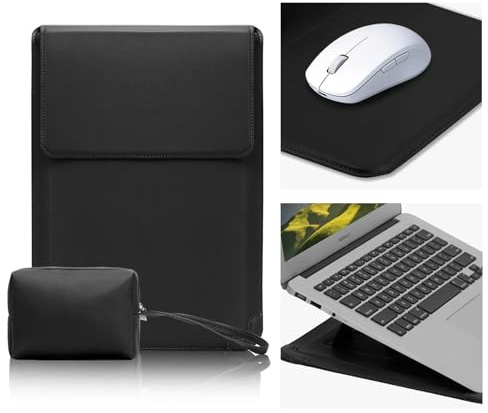 CiimWaa 15-16 Zoll Laptoptasche Hülle für MacBook Pro 16/15, Schwarz | Dünn Laptophülle mit Ständerfunktion PU Leder für MacBook Pro 16 M5-M1 Pro/Max 2026-2019/MacBook Pro 15/Surface Laptop 15Zoll