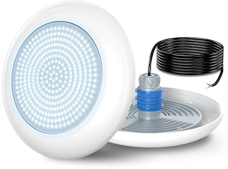OSREE Luci LED Piscina con Filettatura 1 1/2, 18W Lampade Piscina Bianco 6000K Non Dimmerabile, 1800lm, Ø242mm, 12V AC/DC Riempito di Resina Faro per Bocchetta Piscinas Interrate e Cemento