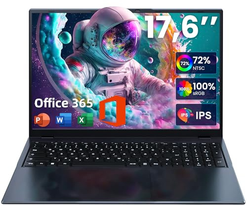 jumper Laptop 17,6 pollici, Celeron Quad core, 16 GB RAM 512 GB SSD + 128 GB eMMC, 100% sRGB FHD, include Office 365, tastiera luminosa QWERTZ, 7000 mAh, notebook per studenti e aziende.