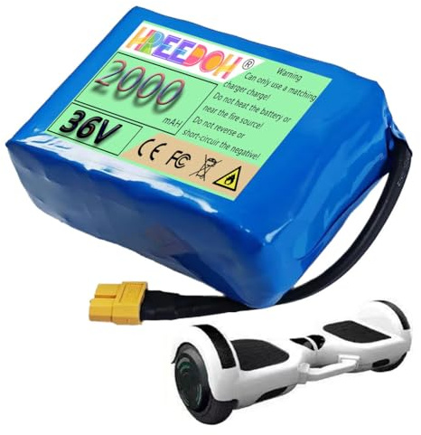 FREEDOH Batteria per Monopattino Elettrico 36V, Batteria per Hoverboard 36V, batterie al Litio 2Ah con Scheda di Protezione BMS