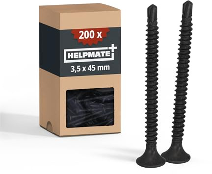 HELPMATE – Schnellbauschrauben Feingewinde Bohrspitze 3,5x45 mm – 200 Stück | Phosphatiert und mit PH2-Antrieb – Trompetenkopf für bündiges Versenken im Gipskarton