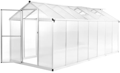 Boltkex Serra in alluminio con pannelli in policarbonato a doppia parete, 421 x 190 x 195 cm, 15,6 m³, volume 8 m², superficie con finestra di ventilazione, per coltivazione di ortaggi, pomodori