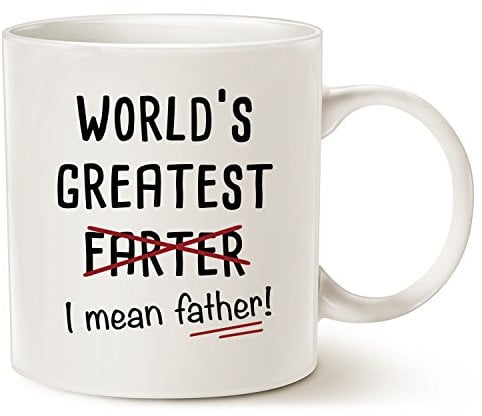 This Funny Dad Coffee Mug Father's Day Gifts, World's Greatest I Mean Father Best Christmas and Home Gifts for Dad Father Daddy Porcelain Cup White 11 Oz