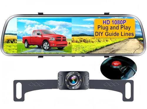 Backup Camera for Cars,Pickups,Trucks,Easy Installation HD 720P High-Speed Observation System with 4.3'' Mirror Monitor,Adjustable Rear/Front View Camera,Super Night Vision,Guide Lines On/Off