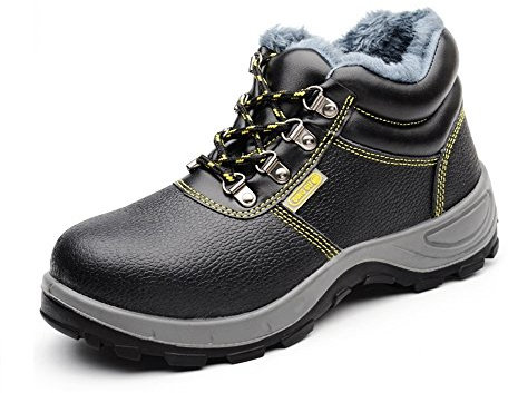YisiNP Scarpe Lavoro Uomo Antinfortunistiche Invernali S3 Stivali di Sicurezza Calzature in Acciaio Caldo Foderate Scarpe, Nero, 45 EU