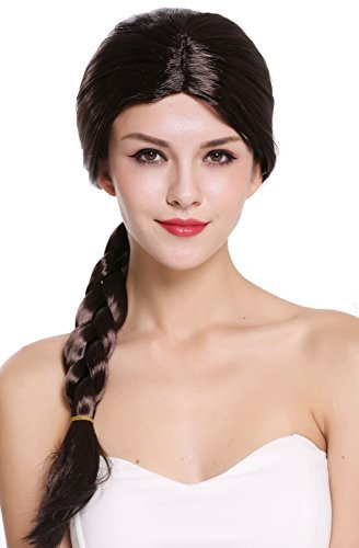 WIG ME UP - Per-P2 Perücke Karneval Fasching Damenperücke Rapunzel lang Dunkelbraun geflochtener Zopf Magd Mittelalter Pechmarie Per-P2