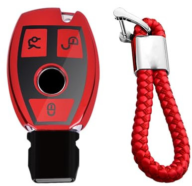 M.JVisun TPU Autoschlüssel Fall Schlüsselgehäuse Für Mercedes-Benz Für Mercedes A B C E S G Klasse M V CLA CLS GLA GLC GLE GLK GL GLS SL SLK SLC Viano Für Metris - Glänzend Rot -Flechten Schlüsselbund