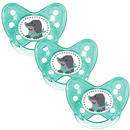 dentistar Silikon Schnuller 3er-Set - Größe 3, ab 14 Monate - Zahn- & kieferfreundlicher Nuckel mit Dental-Stufe – BPA-frei – Made in Germany - Maulwurf, Mint