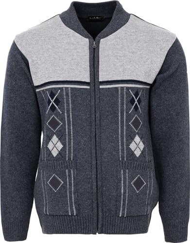 Maan Store Mens Knitted Cardigan Zip Front Chunky Cable Knit with Front Pockets, Large, Denim