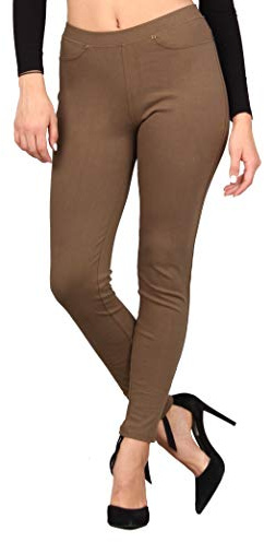 Lildy Women's Denim Jeggings, Stretchable Cotton Blend, Mocha, Small / Medium
