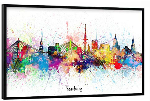 artboxONE Poster mit schwarzem Rahmen 90x60 cm Städte Hamburg Skyline Artistic - Bild Hamburg City Cityscape