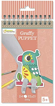 Avenue Mandarine GY095C Malblock Graffy Puppet, 250g Zeichenpapier mit je 12 Motiven x 2, ideal für Kinder ab 5 Jahren, 1 Stück, Haustiere